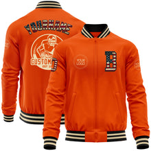 Charger l&#39;image dans la galerie, Custom Orange Vintage USA Flag Black-Cream Bomber Varsity Letterman Zipper Jacket
