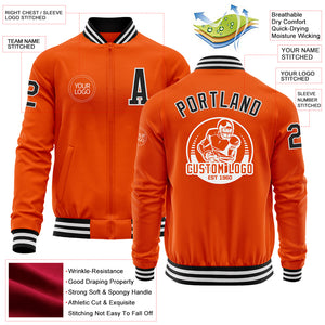 Custom Orange Black-White Bomber Varsity Letterman Zipper Jacket