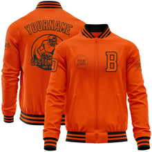 Charger l&#39;image dans la galerie, Custom Orange Black Bomber Varsity Letterman Zipper Jacket
