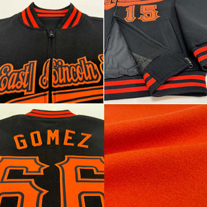 Custom Orange Black-Old Gold Bomber Varsity Letterman Zipper Jacket