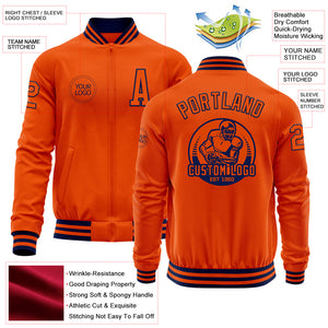 Custom Orange Navy Bomber Varsity Letterman Zipper Jacket