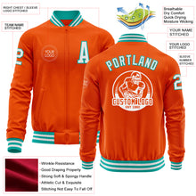 Charger l&#39;image dans la galerie, Custom Orange White-Aqua Bomber Varsity Letterman Zipper Jacket
