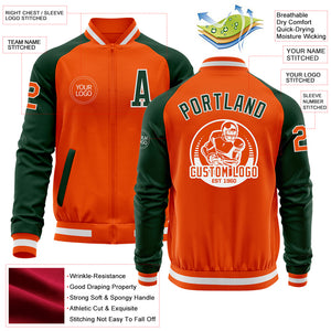 Custom Orange White-Green Bomber Varsity Letterman Two Tone Zipper Jacket