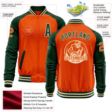 Charger l&#39;image dans la galerie, Custom Orange Cream-Green Bomber Varsity Letterman Two Tone Zipper Jacket
