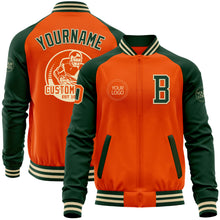 Charger l&#39;image dans la galerie, Custom Orange Cream-Green Bomber Varsity Letterman Two Tone Zipper Jacket
