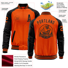 Charger l&#39;image dans la galerie, Custom Orange Black Bomber Varsity Letterman Two Tone Zipper Jacket
