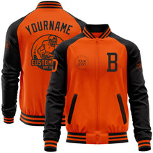 Charger l&#39;image dans la galerie, Custom Orange Black Bomber Varsity Letterman Two Tone Zipper Jacket
