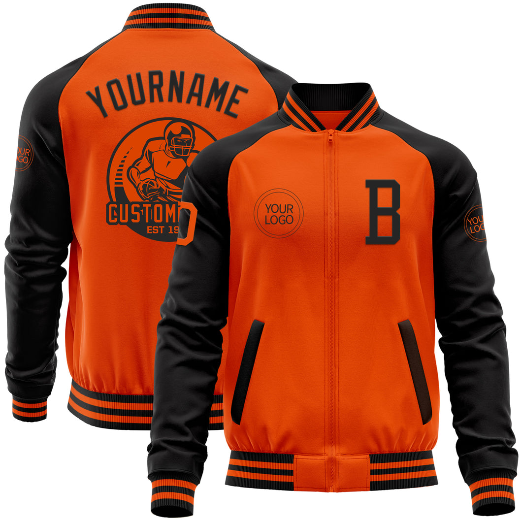 Custom Orange Black Bomber Varsity Letterman Two Tone Zipper Jacket