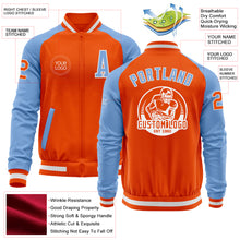 Charger l&#39;image dans la galerie, Custom Orange White-Light Blue Bomber Varsity Letterman Two Tone Zipper Jacket
