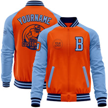 Charger l&#39;image dans la galerie, Custom Orange Navy-Light Blue Bomber Varsity Letterman Two Tone Zipper Jacket
