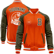 Charger l&#39;image dans la galerie, Custom Orange White-Olive Bomber Varsity Letterman Two Tone Zipper Jacket
