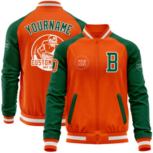 Charger l&#39;image dans la galerie, Custom Orange White-Kelly Green Bomber Varsity Letterman Two Tone Zipper Jacket
