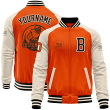 Charger l&#39;image dans la galerie, Custom Orange Black-Cream Bomber Varsity Letterman Two Tone Zipper Jacket
