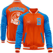 Charger l&#39;image dans la galerie, Custom Orange White-Powder Blue Bomber Varsity Letterman Two Tone Zipper Jacket
