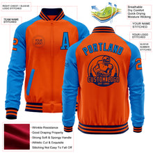 Charger l&#39;image dans la galerie, Custom Orange Navy-Powder Blue Bomber Varsity Letterman Two Tone Zipper Jacket
