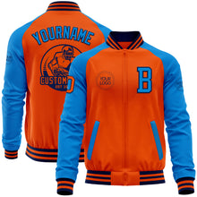 Charger l&#39;image dans la galerie, Custom Orange Navy-Powder Blue Bomber Varsity Letterman Two Tone Zipper Jacket
