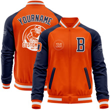 Charger l&#39;image dans la galerie, Custom Orange White-Navy Bomber Varsity Letterman Two Tone Zipper Jacket
