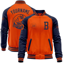 Charger l&#39;image dans la galerie, Custom Orange Navy Bomber Varsity Letterman Two Tone Zipper Jacket
