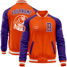 Charger l&#39;image dans la galerie, Custom Orange White-Purple Bomber Varsity Letterman Two Tone Zipper Jacket
