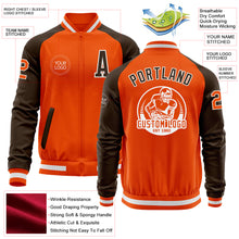 Charger l&#39;image dans la galerie, Custom Orange White-Brown Bomber Varsity Letterman Two Tone Zipper Jacket
