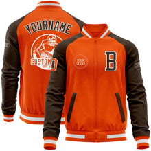 Charger l&#39;image dans la galerie, Custom Orange White-Brown Bomber Varsity Letterman Two Tone Zipper Jacket
