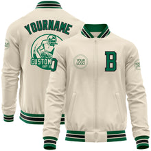 Charger l&#39;image dans la galerie, Custom Cream Kelly Green-Black Bomber Varsity Letterman Zipper Jacket
