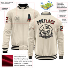 Charger l&#39;image dans la galerie, Custom Cream Vintage USA Flag-Black Bomber Varsity Letterman Zipper Jacket
