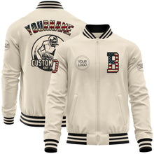 Charger l&#39;image dans la galerie, Custom Cream Vintage USA Flag-Black Bomber Varsity Letterman Zipper Jacket
