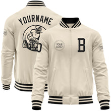 Charger l&#39;image dans la galerie, Custom Cream Black Bomber Varsity Letterman Zipper Jacket
