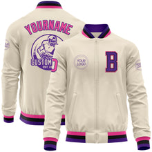 Charger l&#39;image dans la galerie, Custom Cream Pink Purple-Black Bomber Varsity Letterman Zipper Jacket
