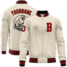 Charger l&#39;image dans la galerie, Custom Cream Red-Black Bomber Varsity Letterman Zipper Jacket
