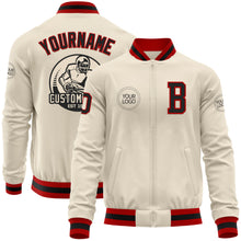 Charger l&#39;image dans la galerie, Custom Cream Black-Red Bomber Varsity Letterman Zipper Jacket
