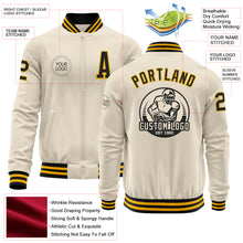 Charger l&#39;image dans la galerie, Custom Cream Black-Gold Bomber Varsity Letterman Zipper Jacket
