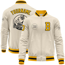 Charger l&#39;image dans la galerie, Custom Cream Gold-Black Bomber Varsity Letterman Zipper Jacket
