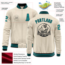 Charger l&#39;image dans la galerie, Custom Cream Teal-Black Bomber Varsity Letterman Zipper Jacket
