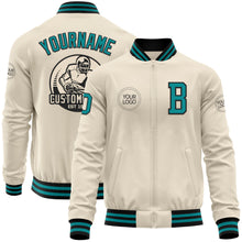 Charger l&#39;image dans la galerie, Custom Cream Teal-Black Bomber Varsity Letterman Zipper Jacket
