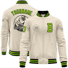 Charger l&#39;image dans la galerie, Custom Cream Neon Green-Black Bomber Varsity Letterman Zipper Jacket
