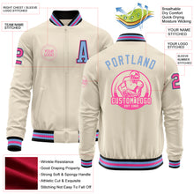 Charger l&#39;image dans la galerie, Custom Cream Pink Black-Light Blue Bomber Varsity Letterman Zipper Jacket
