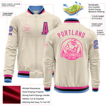 Charger l&#39;image dans la galerie, Custom Cream Light Blue Black-Pink Bomber Varsity Letterman Zipper Jacket
