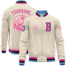 Charger l&#39;image dans la galerie, Custom Cream Light Blue Black-Pink Bomber Varsity Letterman Zipper Jacket
