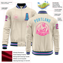 Charger l&#39;image dans la galerie, Custom Cream Pink Black-Sky Blue Bomber Varsity Letterman Zipper Jacket
