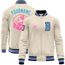 Charger l&#39;image dans la galerie, Custom Cream Pink Black-Sky Blue Bomber Varsity Letterman Zipper Jacket
