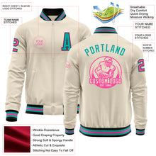 Charger l&#39;image dans la galerie, Custom Cream Pink Black-Aqua Bomber Varsity Letterman Zipper Jacket
