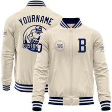 Charger l&#39;image dans la galerie, Custom Cream Navy-White Bomber Varsity Letterman Zipper Jacket
