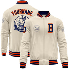 Charger l&#39;image dans la galerie, Custom Cream Navy-Orange Bomber Varsity Letterman Zipper Jacket
