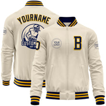 Charger l&#39;image dans la galerie, Custom Cream Navy-Gold Bomber Varsity Letterman Zipper Jacket
