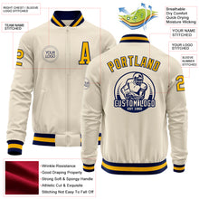 Charger l&#39;image dans la galerie, Custom Cream Gold-Navy Bomber Varsity Letterman Zipper Jacket
