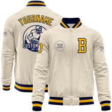 Charger l&#39;image dans la galerie, Custom Cream Gold-Navy Bomber Varsity Letterman Zipper Jacket
