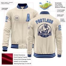 Charger l&#39;image dans la galerie, Custom Cream Light Blue-Navy Bomber Varsity Letterman Zipper Jacket
