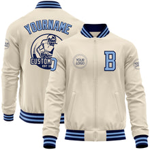 Charger l&#39;image dans la galerie, Custom Cream Light Blue-Navy Bomber Varsity Letterman Zipper Jacket
